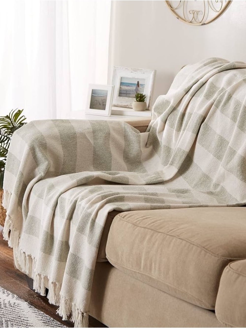 DII Cotton Cabana Striped Blanket Throw Fringe 50 x 60 Artichoke Beach Couch